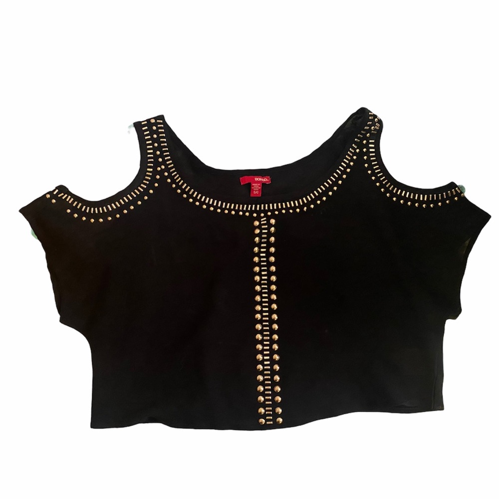 #7 Bongo black crop top with gold buttons